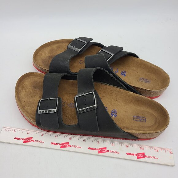 Black Arizona Birkentstocks Soft Footbed Red Vibram Sole Mens 44 Regular Fit main image 8